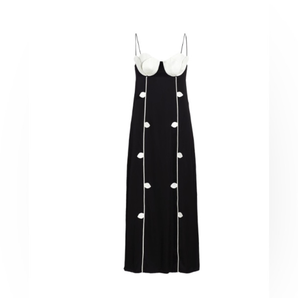 Farm Rio - Black and White Silk Rose Shaped Bodice Strap Maxi Dress NWT - Size L